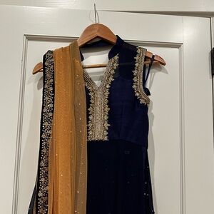Navy and Gold Embellished Lehenga with Dupatta